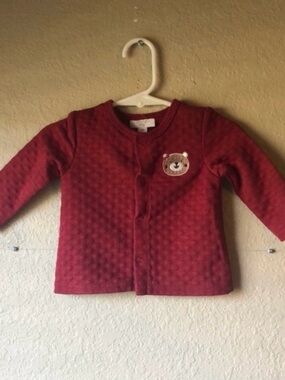 Sterling Baby Jacket Burgundy Bear Red Snap Up Long Sleeve Baby Girls 6/9 Months